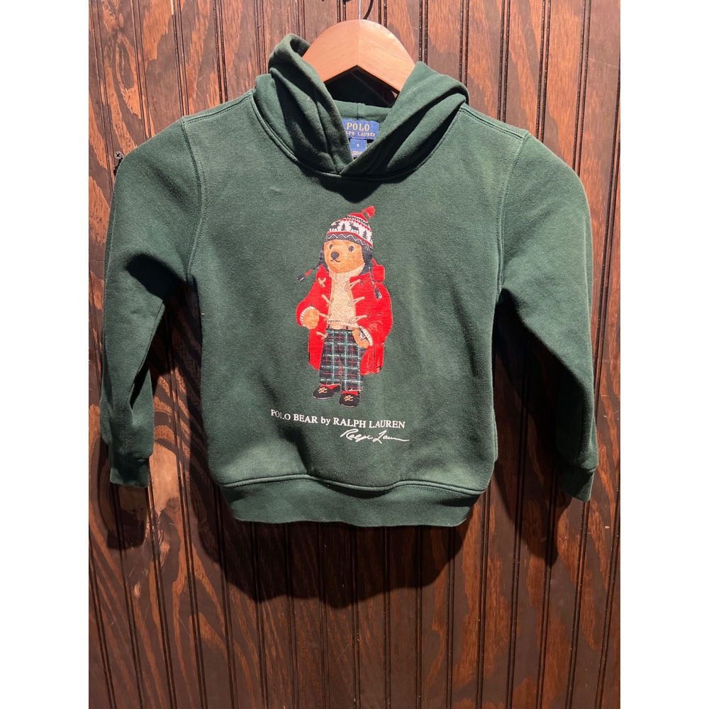 Polo Ralph Lauren Kids Polo Bear Hoodie Dark Green Winter Graphic Size 5 6 S